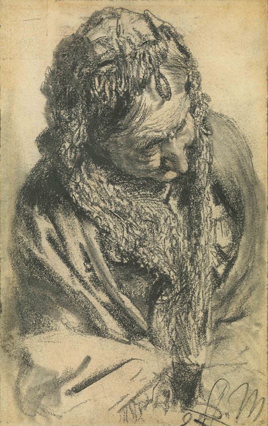 Adolph MENZEL - Head of an Old Woman with a Shawl | MasterArt